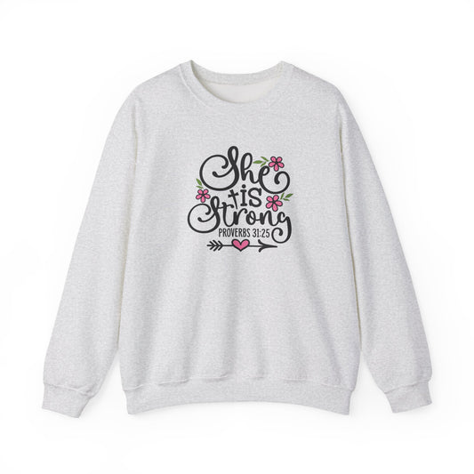 Proverbs 31: 25 'She is Strong' Crewneck Sweatshirt Perfect Gift for Her, Christian Sweatshirt , Faith-Based Apparel, Church Merch