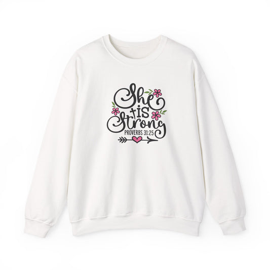 Proverbs 31: 25 'She is Strong'  Crewneck Sweatshirt Perfect Gift for Her, Christian Sweatshirt , Faith-Based Apparel, Church Merch