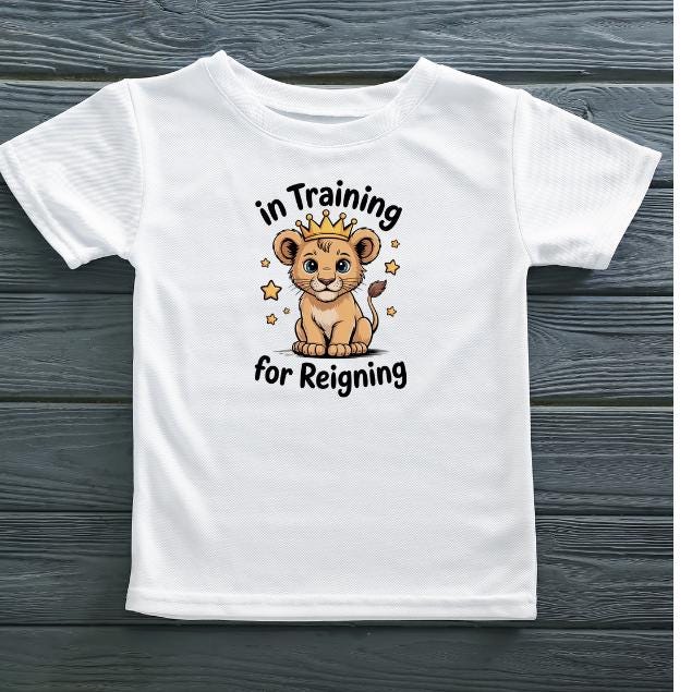Cotton Toddlers In training for reigning Lion shirt, Kids Christian Church camp tee
