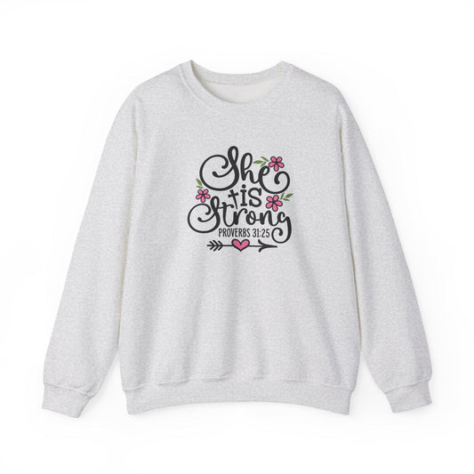 Proverbs 31 Christian Sweatshirt - Se is Strong Crewneck, Faith-Based Apparel, Perfect Gift for Her, Church Merchandise