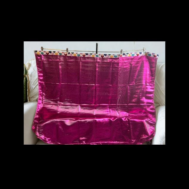 Fuschia Metallic Lame Worship Flags Praise Dance Banners with Flexi Rods
